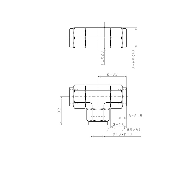 Đầu Ngạnh Nối Ống Có Đai Ốc Xiết Dạng Chữ T Pisco NSE1613_drawing