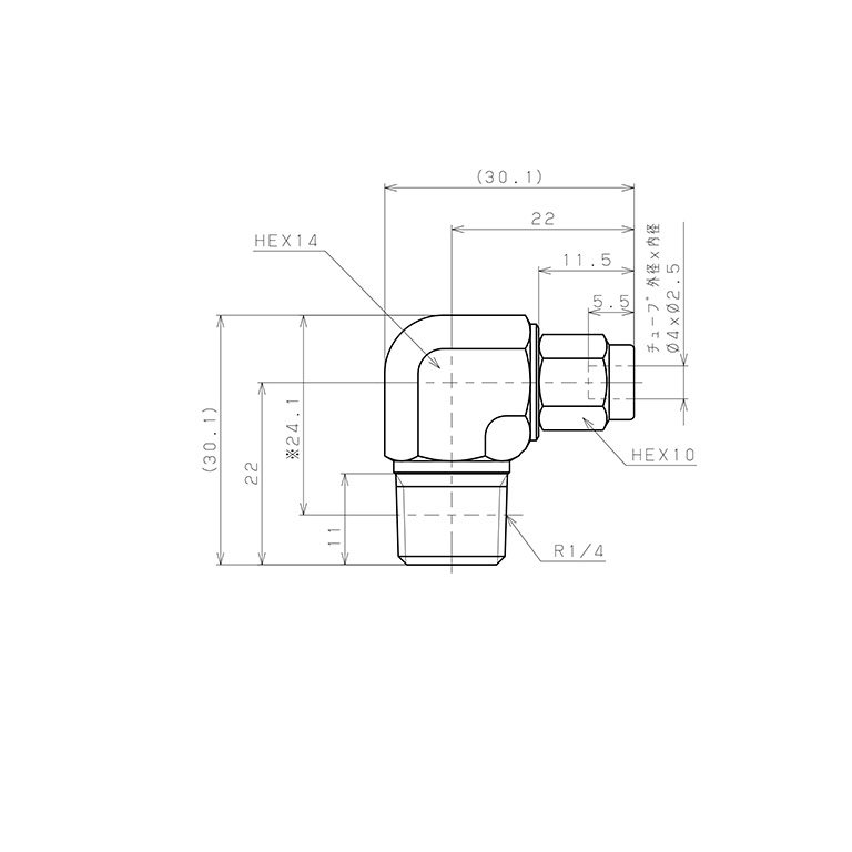 Đầu Ngạnh Nối Ống Có Đai Ốc Xiết Dạng Cong 90° Ren Ngoài Pisco NSL0425-02_drawing