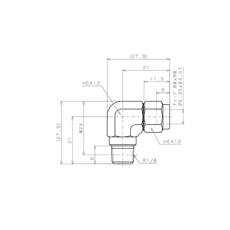 Đầu Ngạnh Nối Ống Có Đai Ốc Xiết Dạng Cong 90° Ren Ngoài Pisco NSL1/4-01_drawing