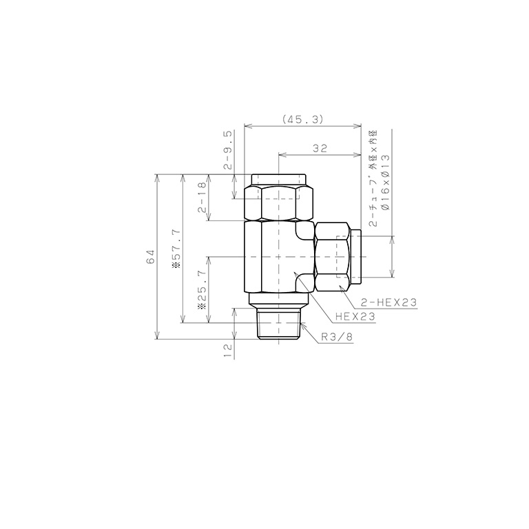 Đầu Ngạnh Nối Ống Có Đai Ốc Xiết Dạng Chữ T Ren Ngoài Pisco NSD1613-03_drawing