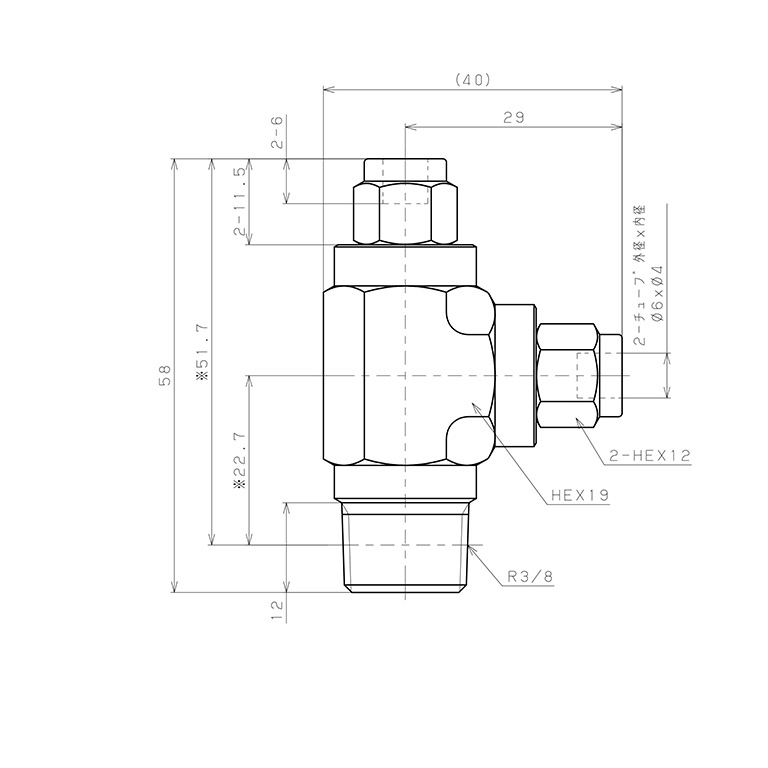 Đầu Ngạnh Nối Ống Có Đai Ốc Xiết Dạng Chữ T Ren Ngoài Pisco NSD0640-03-TP_drawing