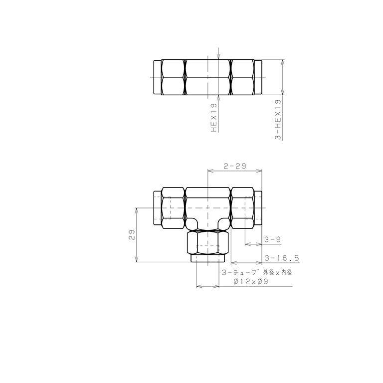 Đầu Ngạnh Nối Ống Có Đai Ốc Xiết Dạng Chữ T Pisco NSE1290_drawing