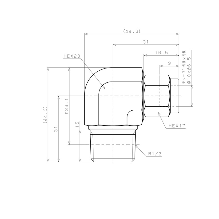 Đầu Ngạnh Nối Ống Có Đai Ốc Xiết Dạng Cong 90° Ren Ngoài Pisco NSL1065-04_drawing