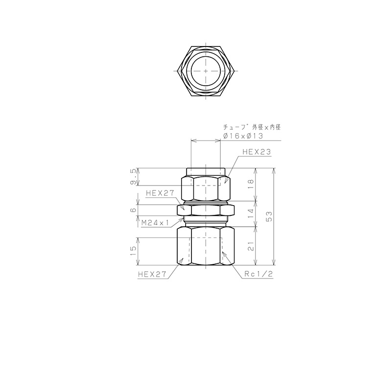 Đầu Ngạnh Nối Ống Có Đai Ốc Xiết Dạng Lắp Vách Ren Trong Pisco NSMF1613-04_drawing