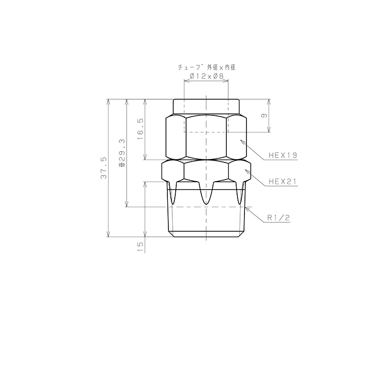 Đầu Ngạnh Nối Ống Có Đai Ốc Xiết Dạng Thẳng Thân Lục Giác Ren Ngoài Pisco NSC1280-04_drawing