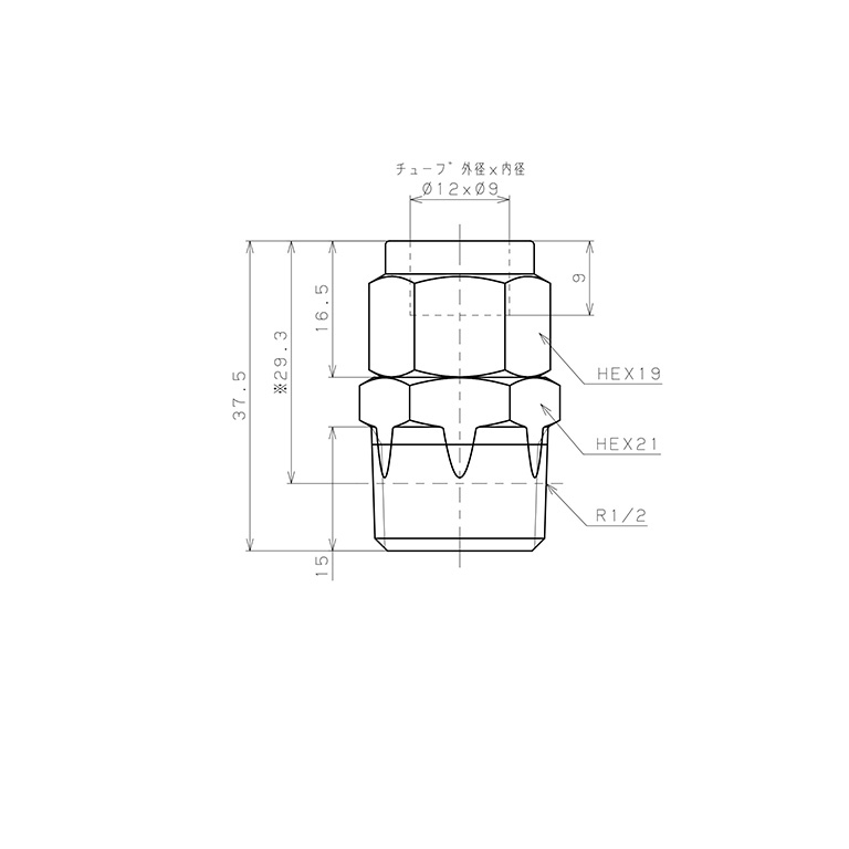 Đầu Ngạnh Nối Ống Có Đai Ốc Xiết Dạng Thẳng Thân Lục Giác Ren Ngoài Pisco NSC1290-04_drawing