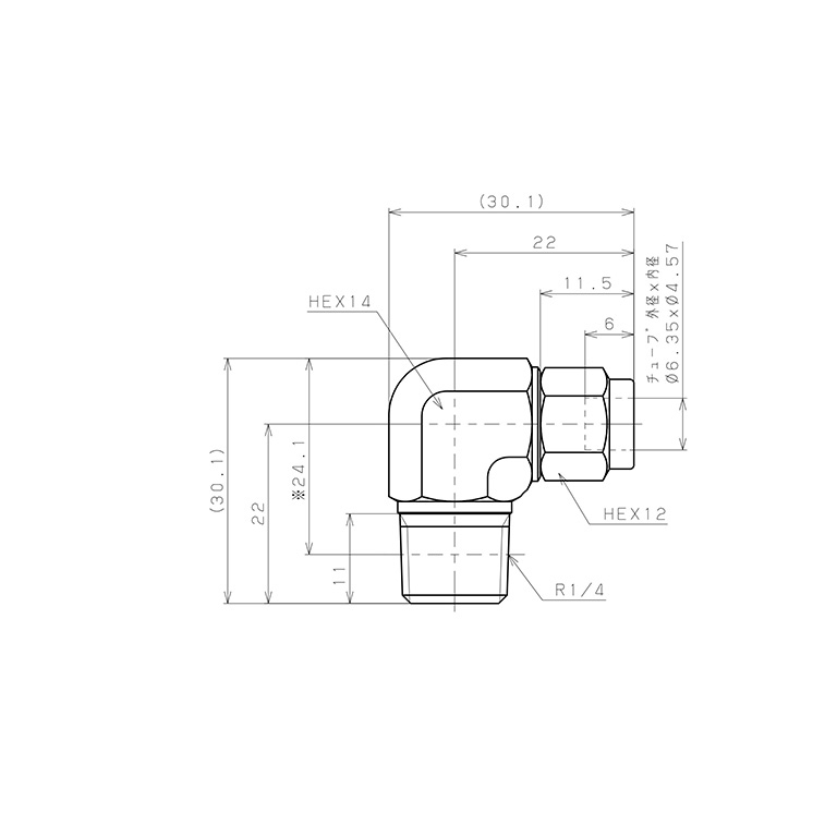 Đầu Ngạnh Nối Ống Có Đai Ốc Xiết Dạng Cong 90° Ren Ngoài Pisco NSL1/4-02_drawing