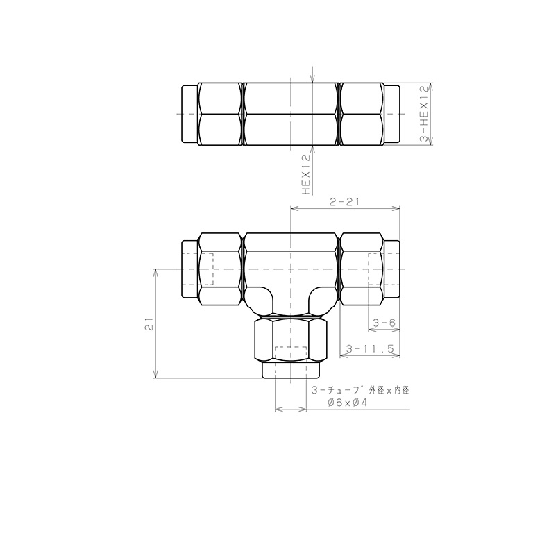 Đầu Ngạnh Nối Ống Có Đai Ốc Xiết Dạng Chữ T Pisco NSE0640_drawing