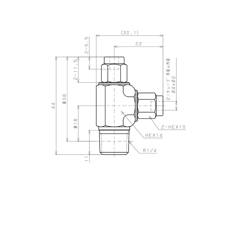 Đầu Ngạnh Nối Ống Có Đai Ốc Xiết Dạng Chữ T Ren Ngoài Pisco NSD0420-02_drawing