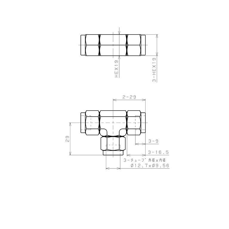 Đầu Ngạnh Nối Ống Có Đai Ốc Xiết Dạng Chữ T Pisco NSE1/2_drawing