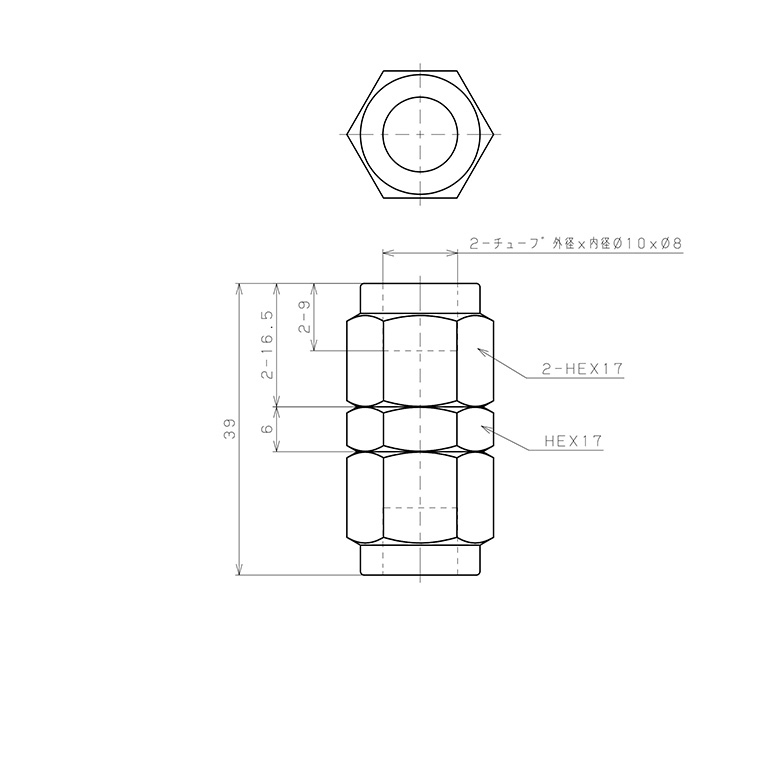 Đầu Ngạnh Nối Ống Có Đai Ốc Xiết Dạng Thẳng Thân Lục Giác Pisco NSU1080_drawing