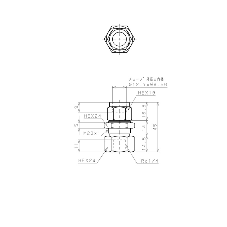 Đầu Ngạnh Nối Ống Có Đai Ốc Xiết Dạng Lắp Vách Ren Trong Pisco NSMF1/2-02_drawing