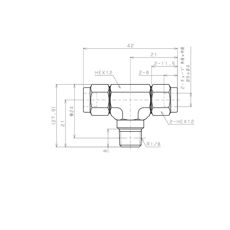 Đầu Ngạnh Nối Ống Có Đai Ốc Xiết Dạng Chữ T Ren Ngoài Pisco NSB0640-01-TP_drawing