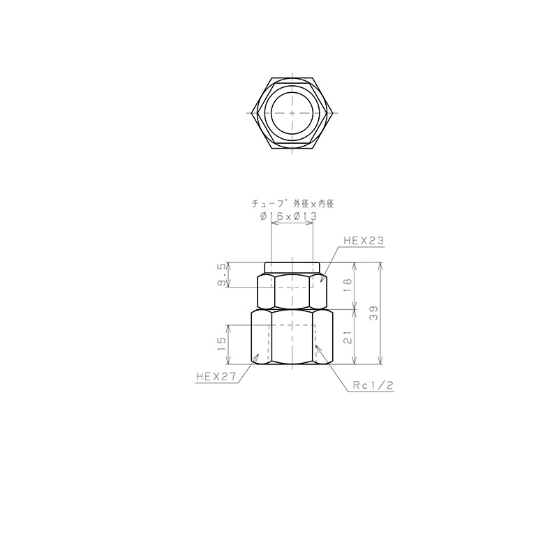 Đầu Ngạnh Nối Ống Có Đai Ốc Xiết Dạng Thẳng Thân Lục Giác Ren Trong Pisco NSCF1613-04_drawing