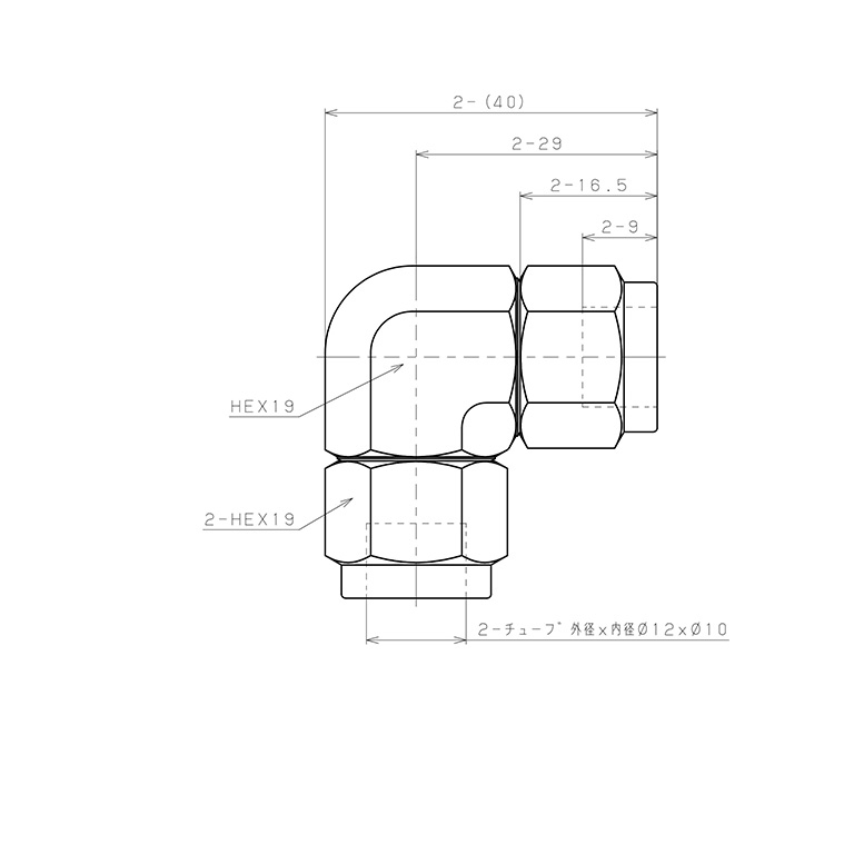 Đầu Ngạnh Nối Ống Có Đai Ốc Xiết Dạng Cong 90° Pisco NSV1210_drawing