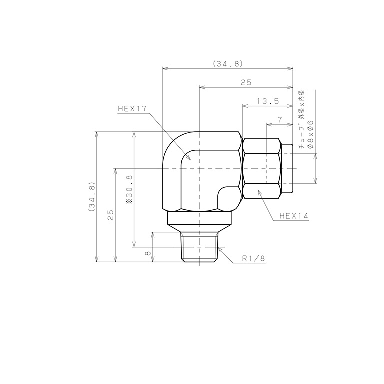 Đầu Ngạnh Nối Ống Có Đai Ốc Xiết Dạng Cong 90° Ren Ngoài Pisco NSL0860-01-TP_drawing