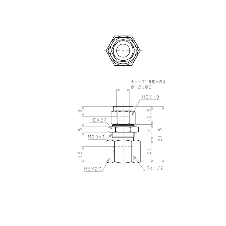 Đầu Ngạnh Nối Ống Có Đai Ốc Xiết Dạng Lắp Vách Ren Trong Pisco NSMF1290-04_drawing