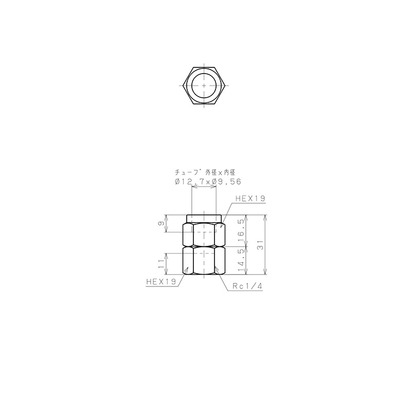 Đầu Ngạnh Nối Ống Có Đai Ốc Xiết Dạng Thẳng Thân Lục Giác Ren Trong Pisco NSCF1/2-02_drawing