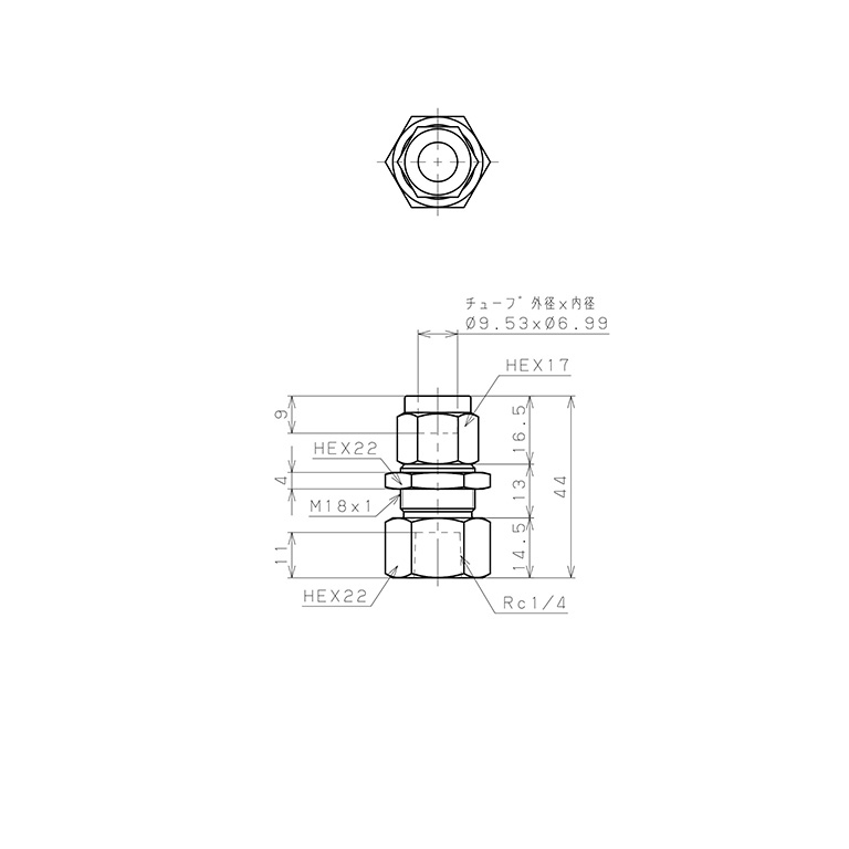 Đầu Ngạnh Nối Ống Có Đai Ốc Xiết Dạng Lắp Vách Ren Trong Pisco NSMF3/8-02_drawing