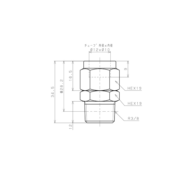 Đầu Ngạnh Nối Ống Có Đai Ốc Xiết Dạng Thẳng Thân Lục Giác Ren Ngoài Pisco NSC1210-03-TP_drawing