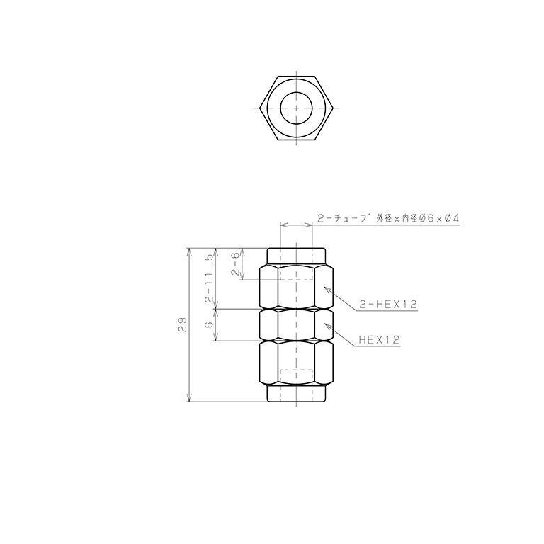 Đầu Ngạnh Nối Ống Có Đai Ốc Xiết Dạng Thẳng Thân Lục Giác Pisco NSU0640_drawing