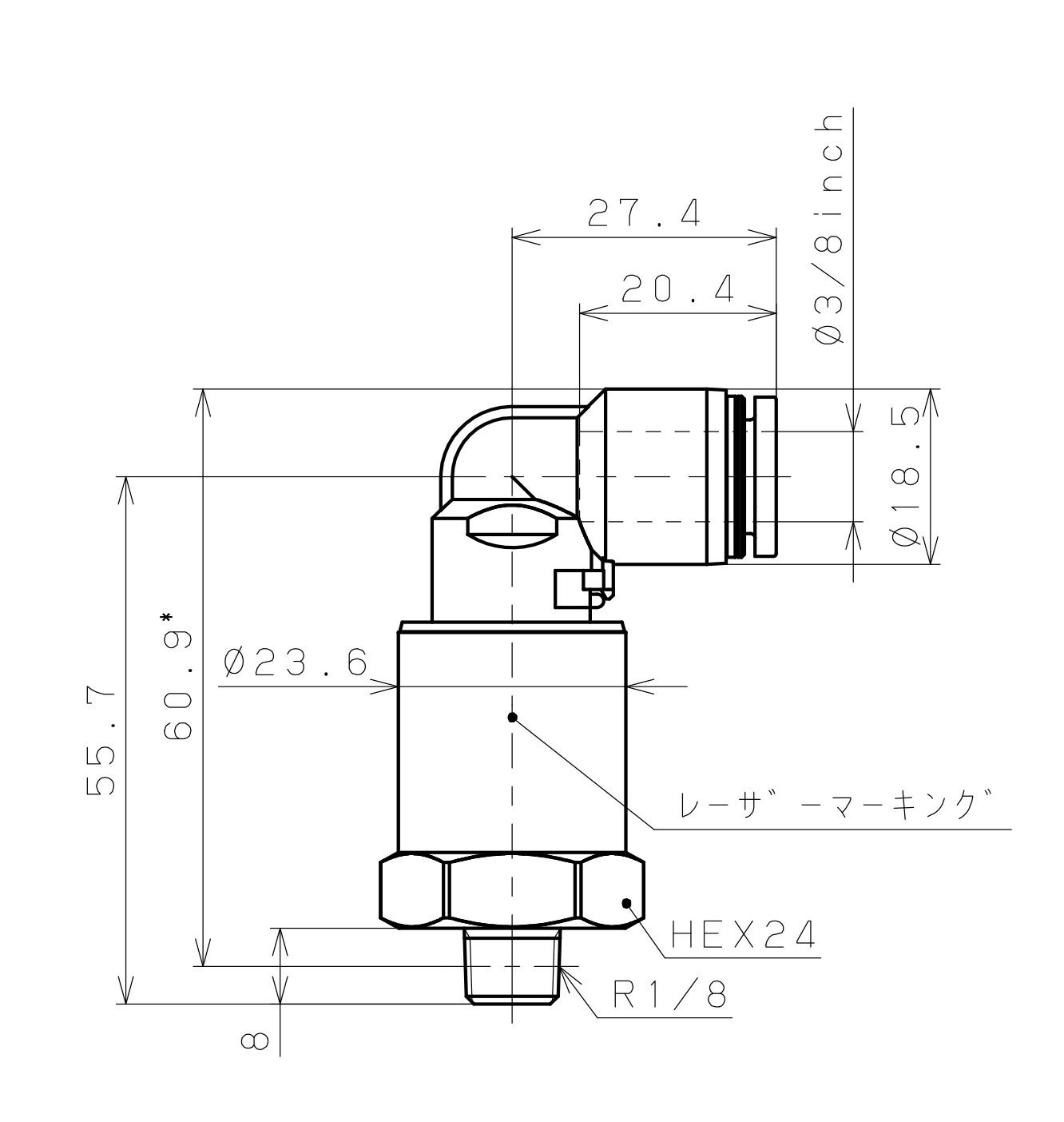 Đầu Nối Nhanh Khí Nén Dạng Thẳng Ren Ngoài Có Khớp Xoay Pisco RWL3/8-01SUS-TP_drawing
