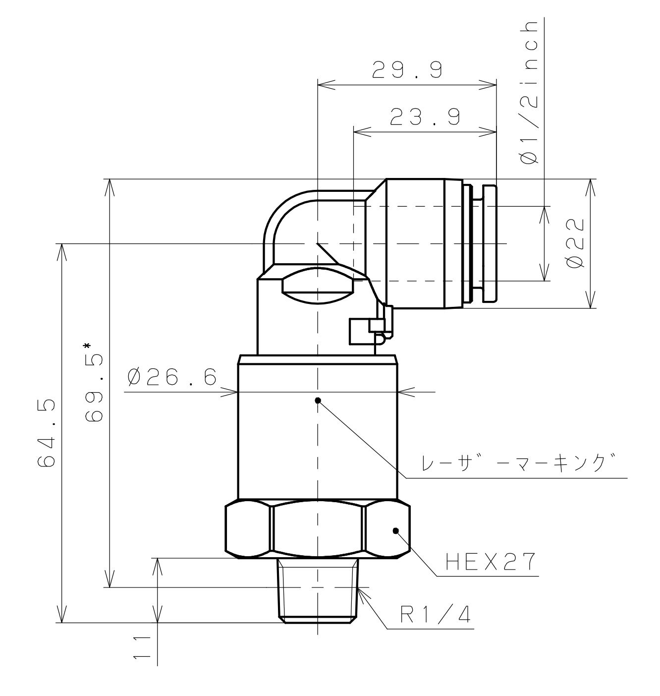 Đầu Nối Nhanh Khí Nén Dạng Thẳng Ren Ngoài Có Khớp Xoay Pisco RWL1/2-02SUS_drawing