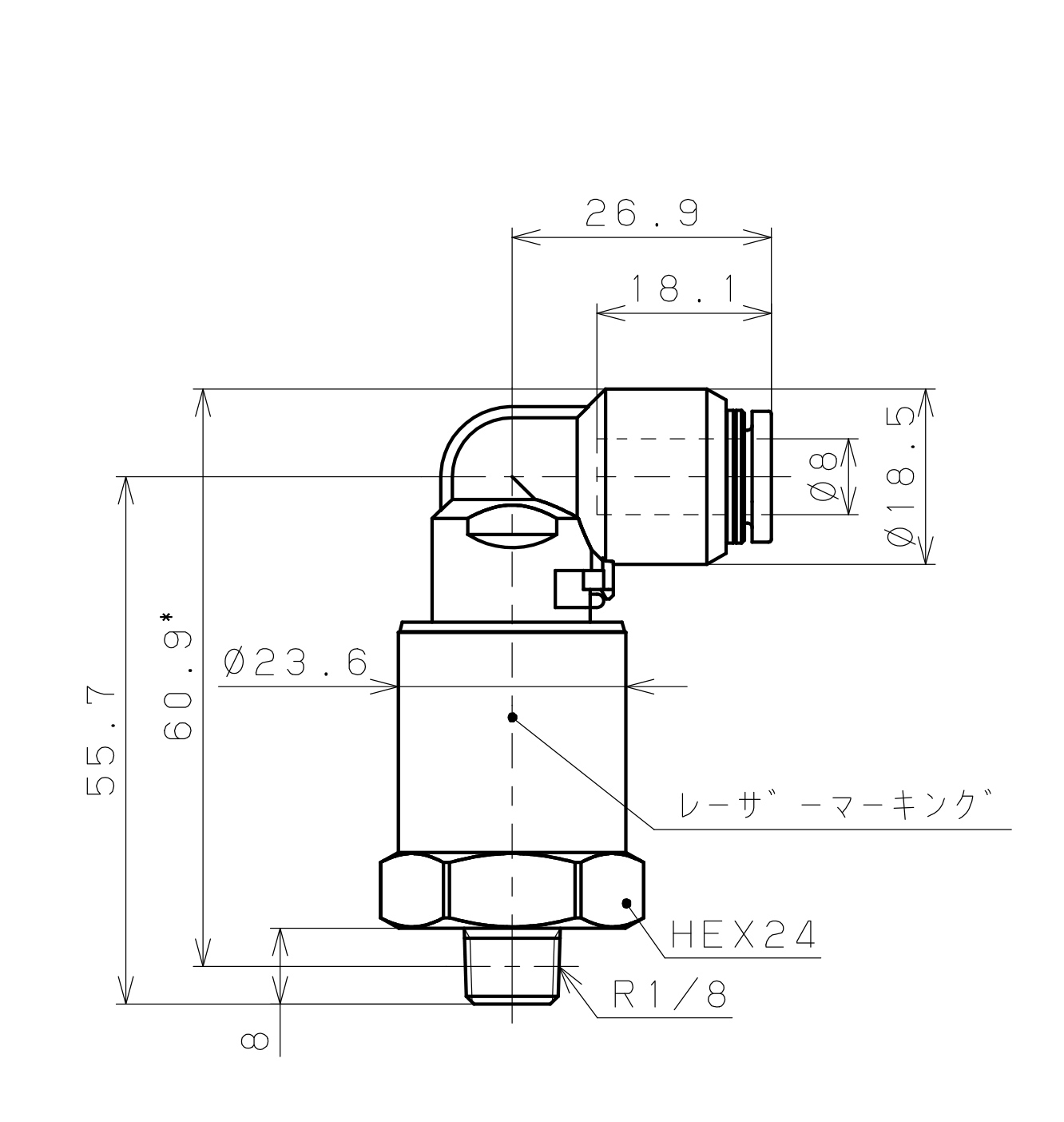 Đầu Nối Nhanh Khí Nén Dạng Thẳng Ren Ngoài Có Khớp Xoay Pisco RWL8-01SUS-TP_drawing