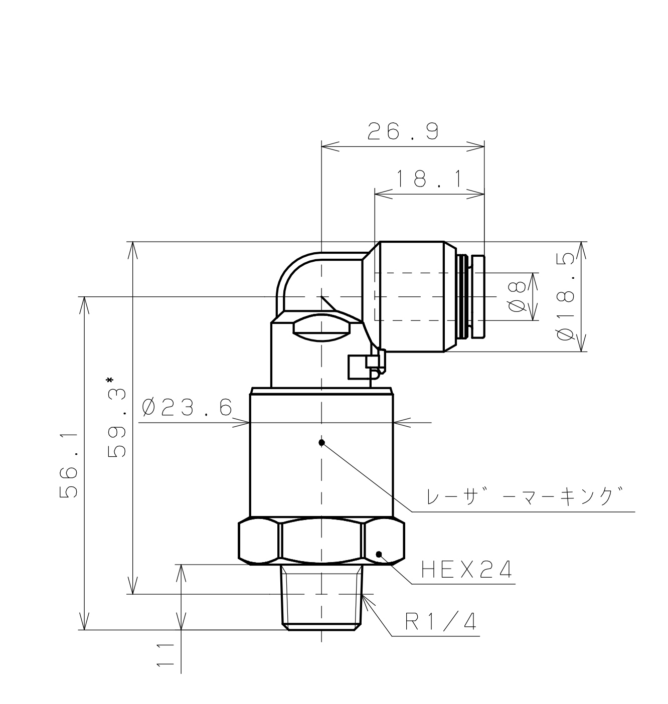 Đầu Nối Nhanh Khí Nén Dạng Thẳng Ren Ngoài Có Khớp Xoay Pisco RWL8-02SUS-F-TP_drawing