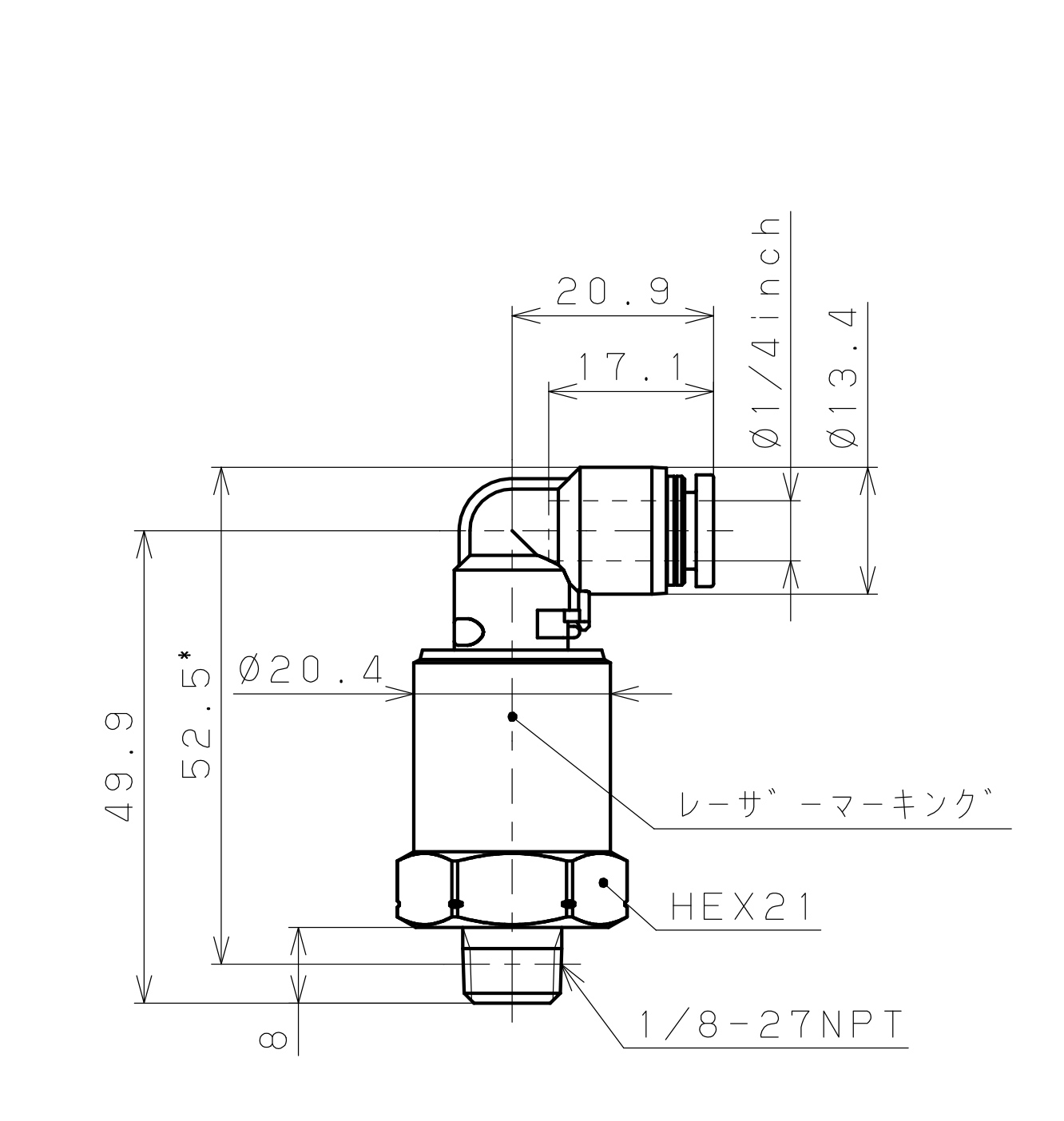 Đầu Nối Nhanh Khí Nén Dạng Thẳng Ren Ngoài Có Khớp Xoay Pisco RWL1/4-N1SUS-F_drawing