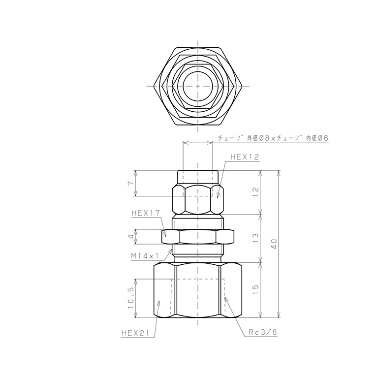 Đầu Ngạnh Nối Ống Có Đai Ốc Xiết Dạng Lắp Vách Ren Trong Pisco NKMF0860-03_drawing