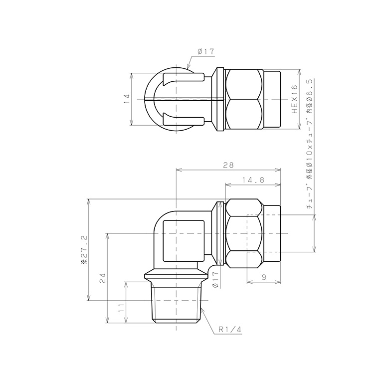 Đầu Ngạnh Nối Ống Có Đai Ốc Xiết Dạng Cong 90° Ren Ngoài Pisco NKL1065-02_drawing