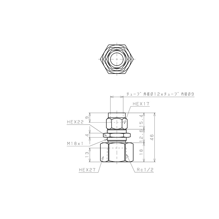 Đầu Ngạnh Nối Ống Có Đai Ốc Xiết Dạng Lắp Vách Ren Trong Pisco NKMF1290-04_drawing