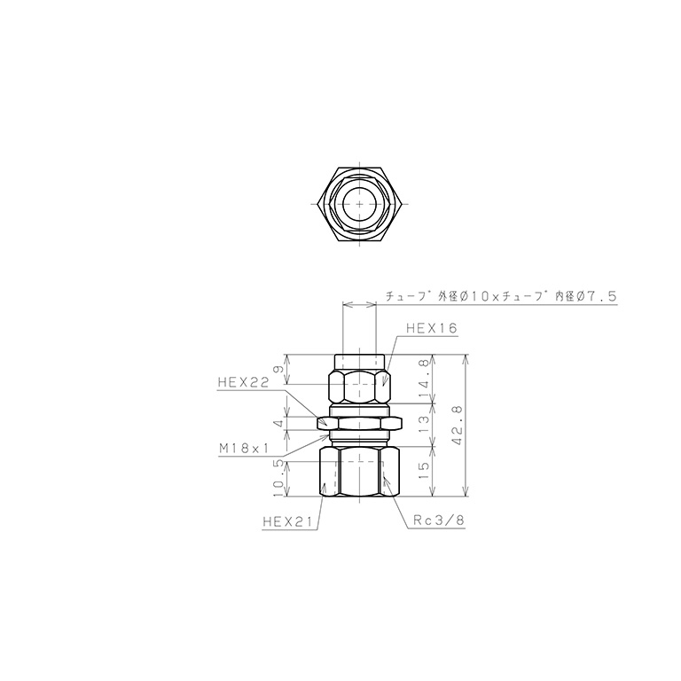 Đầu Ngạnh Nối Ống Có Đai Ốc Xiết Dạng Lắp Vách Ren Trong Pisco NKMF1075-03_drawing