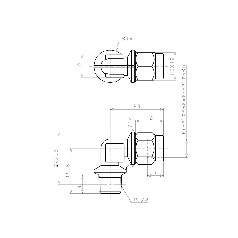 Đầu Ngạnh Nối Ống Có Đai Ốc Xiết Dạng Cong 90° Ren Ngoài Pisco NKL0850-01_drawing