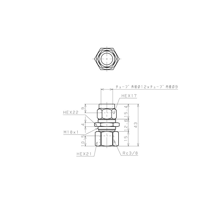 Đầu Ngạnh Nối Ống Có Đai Ốc Xiết Dạng Lắp Vách Ren Trong Pisco NKMF1290-03_drawing