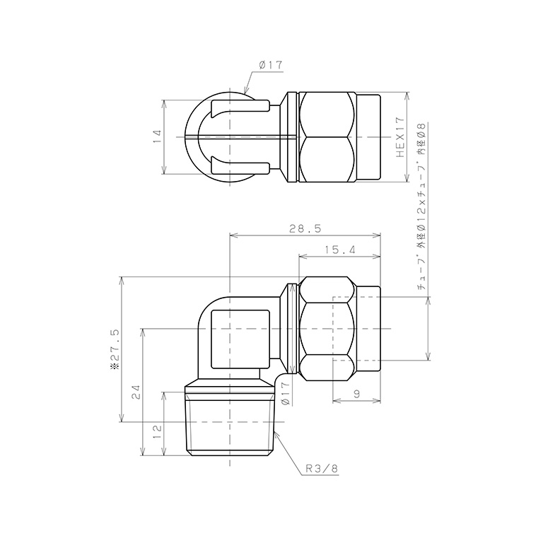 Đầu Ngạnh Nối Ống Có Đai Ốc Xiết Dạng Cong 90° Ren Ngoài Pisco NKL1280-03_drawing