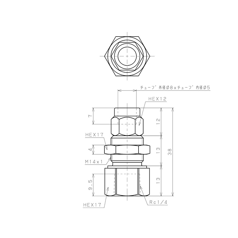 Đầu Ngạnh Nối Ống Có Đai Ốc Xiết Dạng Lắp Vách Ren Trong Pisco NKMF0850-02_drawing