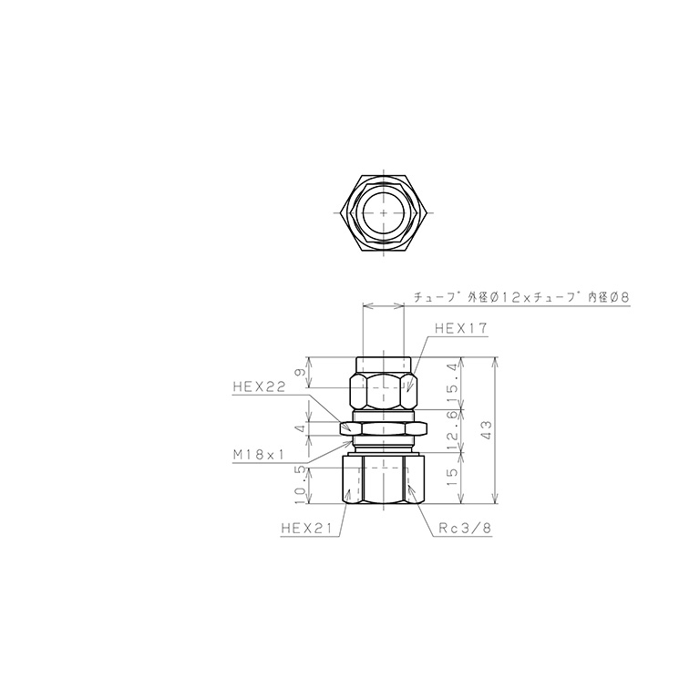 Đầu Ngạnh Nối Ống Có Đai Ốc Xiết Dạng Lắp Vách Ren Trong Pisco NKMF1280-03_drawing