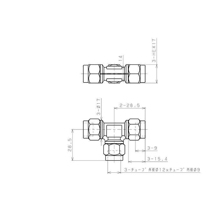 Đầu Ngạnh Nối Ống Có Đai Ốc Xiết Dạng Chữ T Pisco NKE1290_drawing