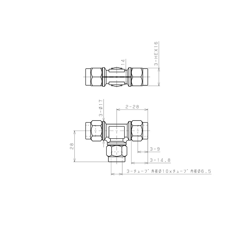 Đầu Ngạnh Nối Ống Có Đai Ốc Xiết Dạng Chữ T Pisco NKE1065_drawing