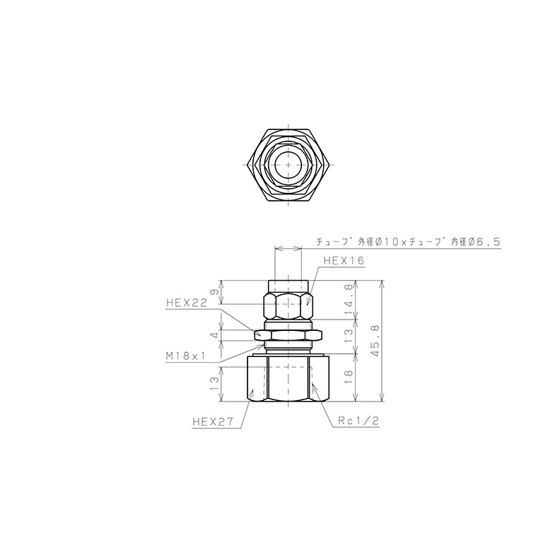 Đầu Ngạnh Nối Ống Có Đai Ốc Xiết Dạng Lắp Vách Ren Trong Pisco NKMF1065-04_drawing