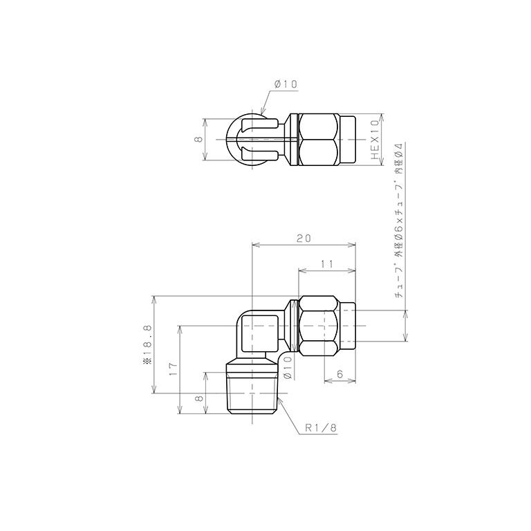 Đầu Ngạnh Nối Ống Có Đai Ốc Xiết Dạng Cong 90° Ren Ngoài Pisco NKL0640-01_drawing