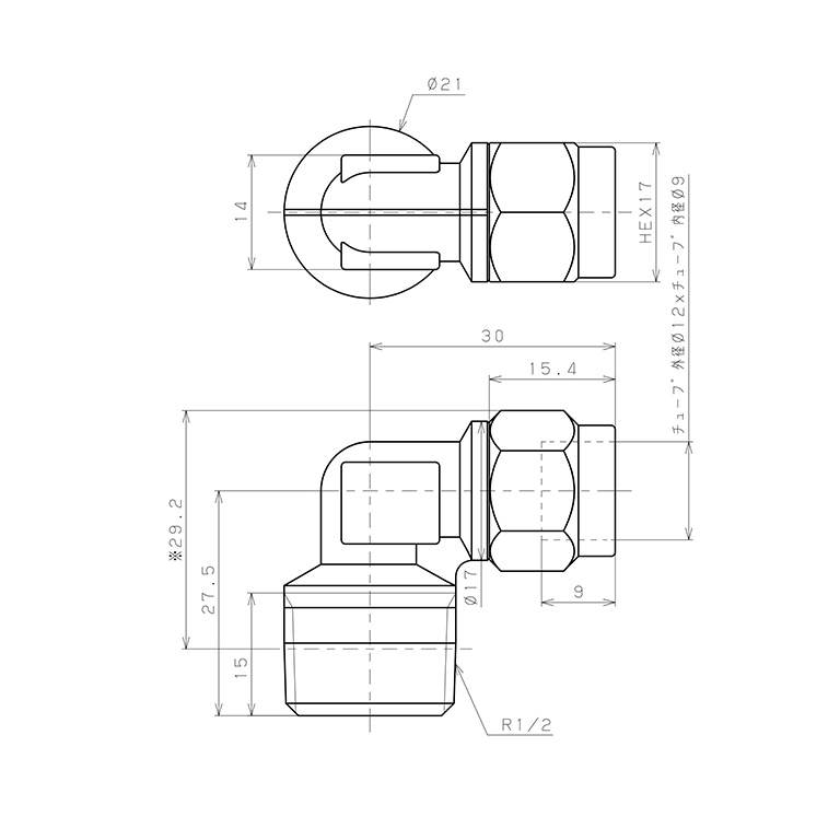 Đầu Ngạnh Nối Ống Có Đai Ốc Xiết Dạng Cong 90° Ren Ngoài Pisco NKL1290-04_drawing