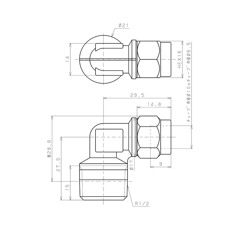 Đầu Ngạnh Nối Ống Có Đai Ốc Xiết Dạng Cong 90° Ren Ngoài Pisco NKL1065-04_drawing