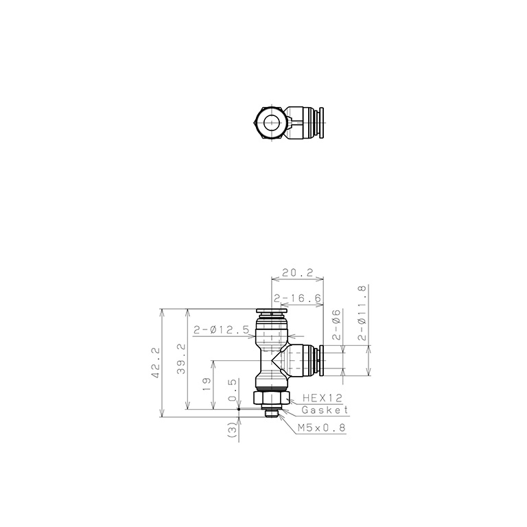 Đầu Nối Nhanh Khí Nén Dạng Chữ T Ren Ngoài Pisco KD6-M5-1-F_drawing