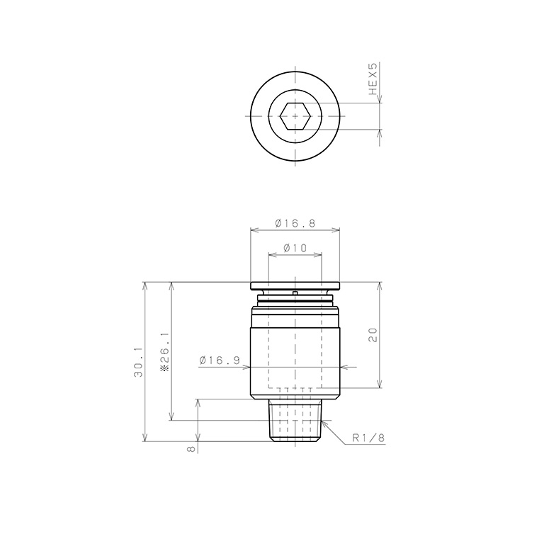 Đầu Nối Nhanh Khí Nén Dạng Thẳng Ren Ngoài Pisco KOC10-01-1_drawing