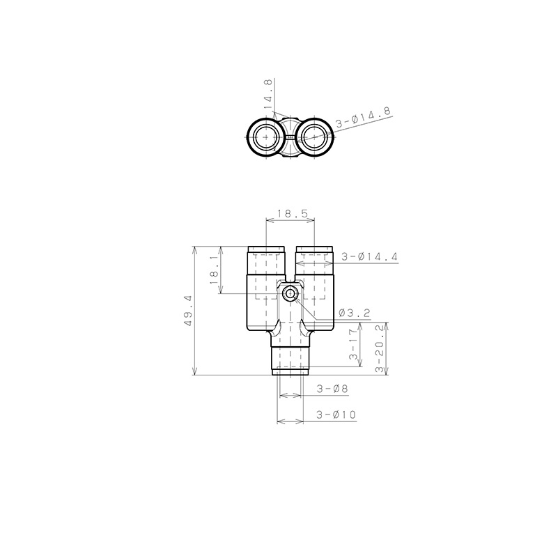 Đầu Nối Nhanh Khí Nén Chữ Y Pisco KY8_drawing