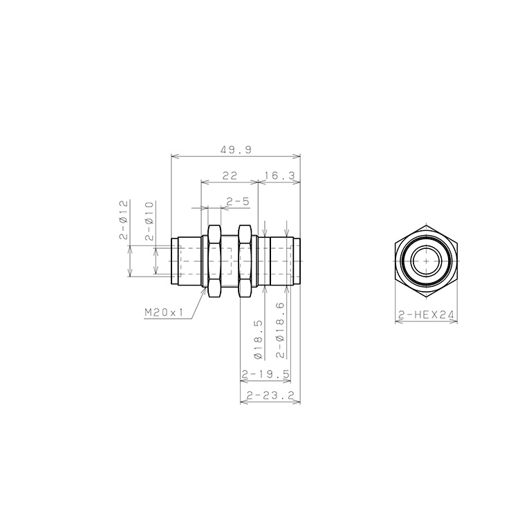 Đầu Nối Nhanh Khí Nén Dạng Thẳng Ren Ngoài Lắp Kẹp Vách Pisco KM10_drawing