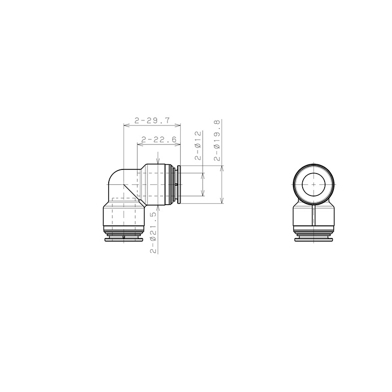 Đầu Nối Nhanh Khí Nén Cong 90° Pisco KV12-1_drawing